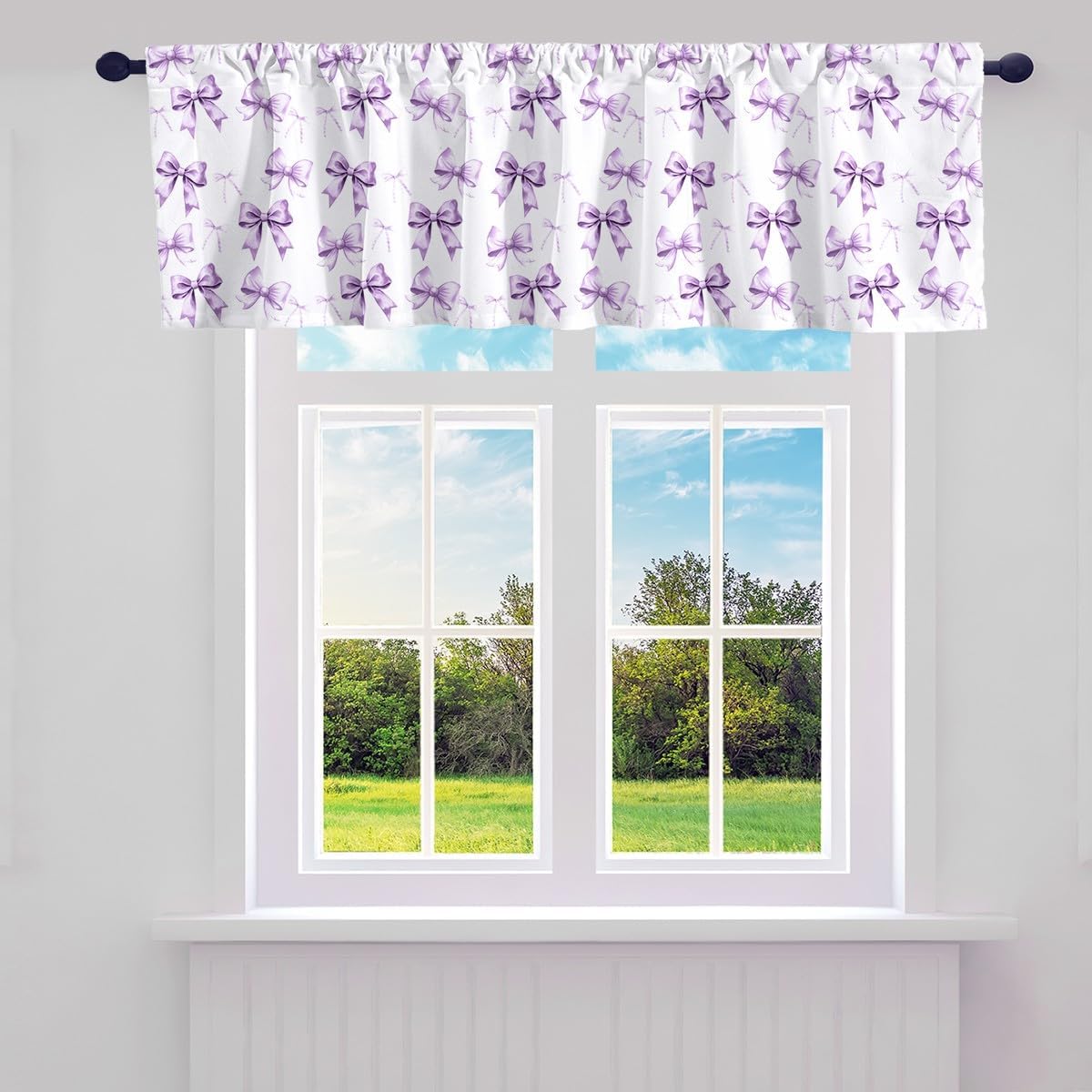 Erosebridal Violet Bow Valance Curtains,Watercolor Ribbon Bowknot Window Curtains for Kids Girls Teens,Purple Coquette Bowtie Window Treatment for Bow Lovers,52" W X 18" L
