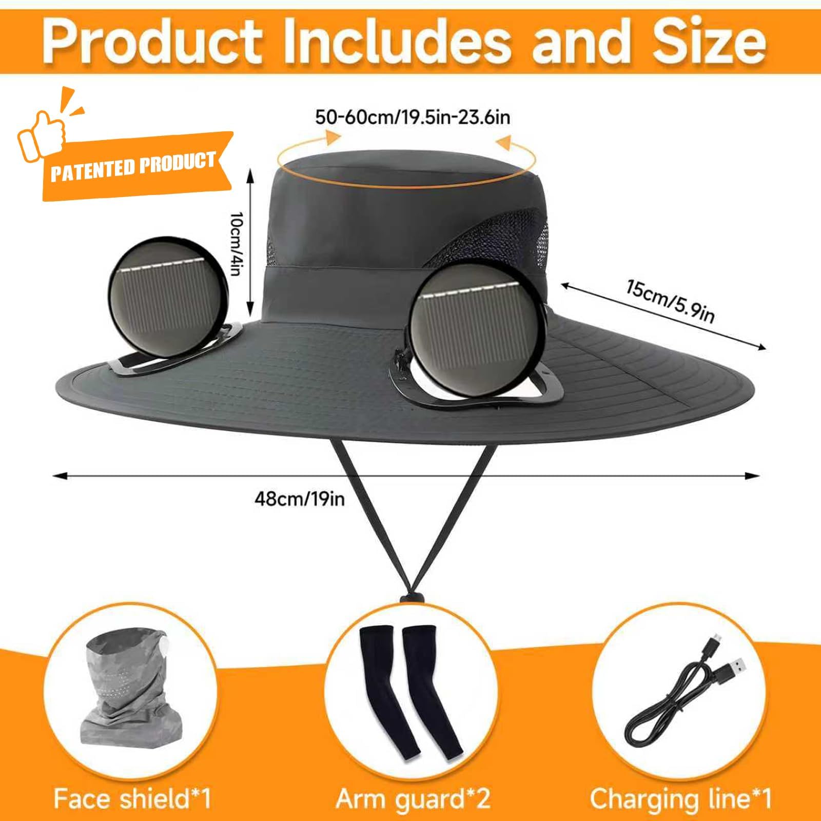 Cappello a ventaglio ad energia solare, 2025, cappello da sole a tesa larga con 2 ventole a energia solare per adulti, protezione dai raggi UV estivi, cappello da pesca