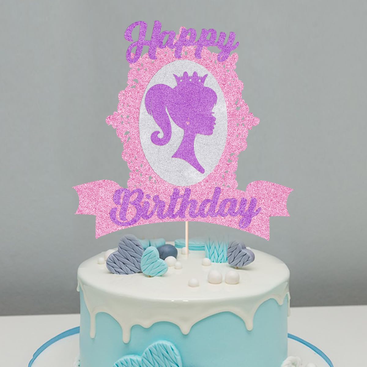 Hot Pink Girl Birthday Cake Topper - Glitter Princess Happy Birthday Cake Decoration For Girls, Bridal Shower, Bachelorette Party