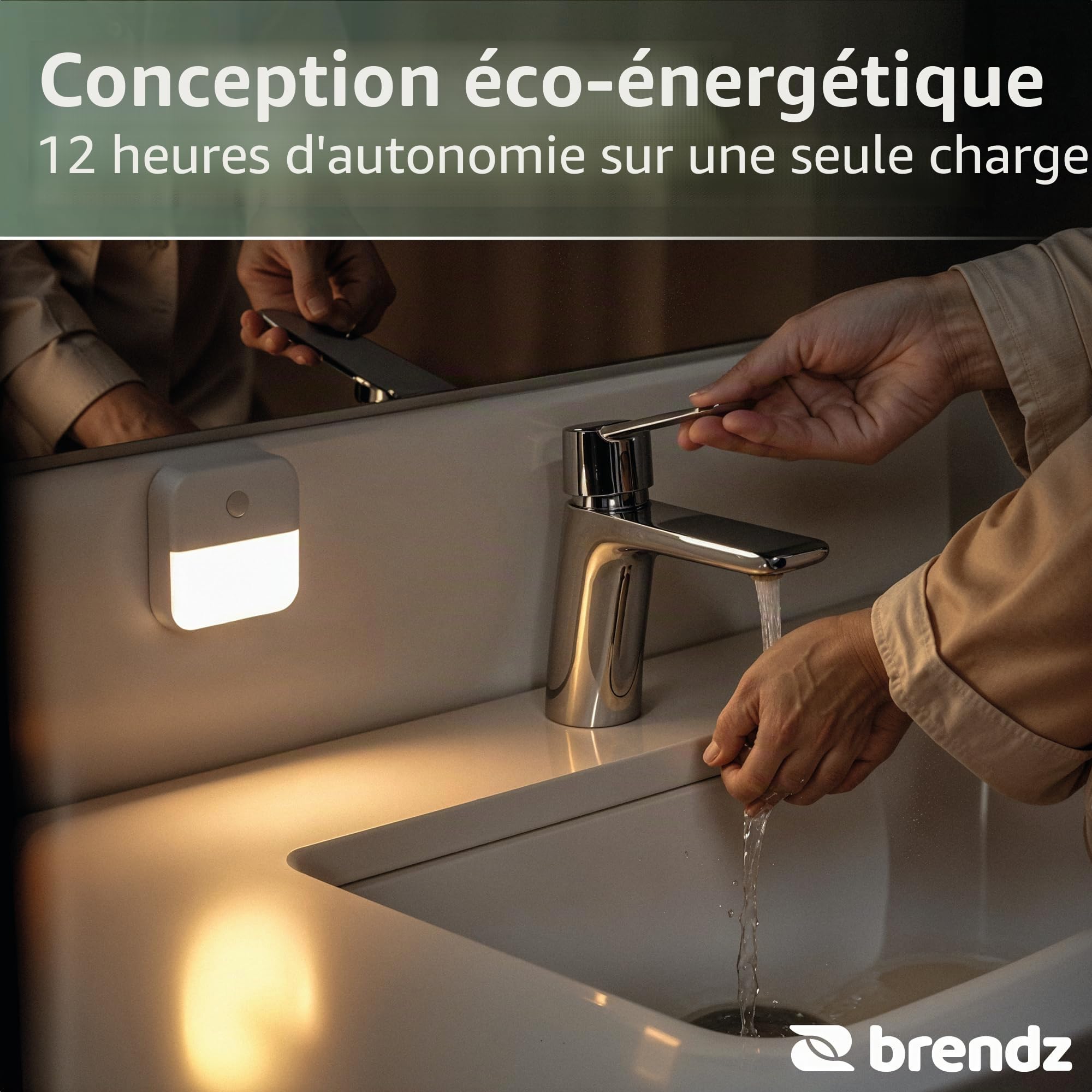 Brendz Veilleuse LED pour escalier avec détecteur de mouvement, USB-C rechargeable, magnétique, blanc chaud 3000K, éclairage d'armoire sans fil, veilleuse, éclairage d'escalier, Inuk, pack de 4