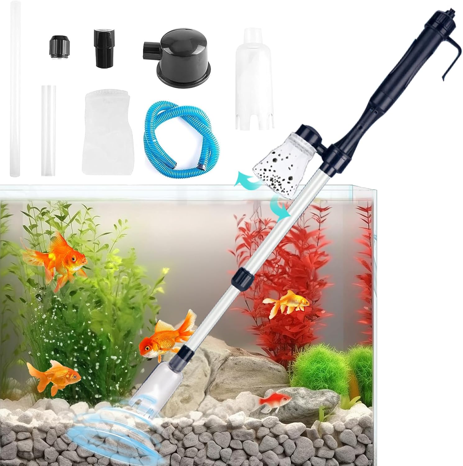 AUPERTO Aquarium Gravel Cleaner – 4 In 1 Electric Fish Tank Aquarium Gravel Cleaner Kit for Water Changing/Sand Washing/Filter/Dirt Cleaning