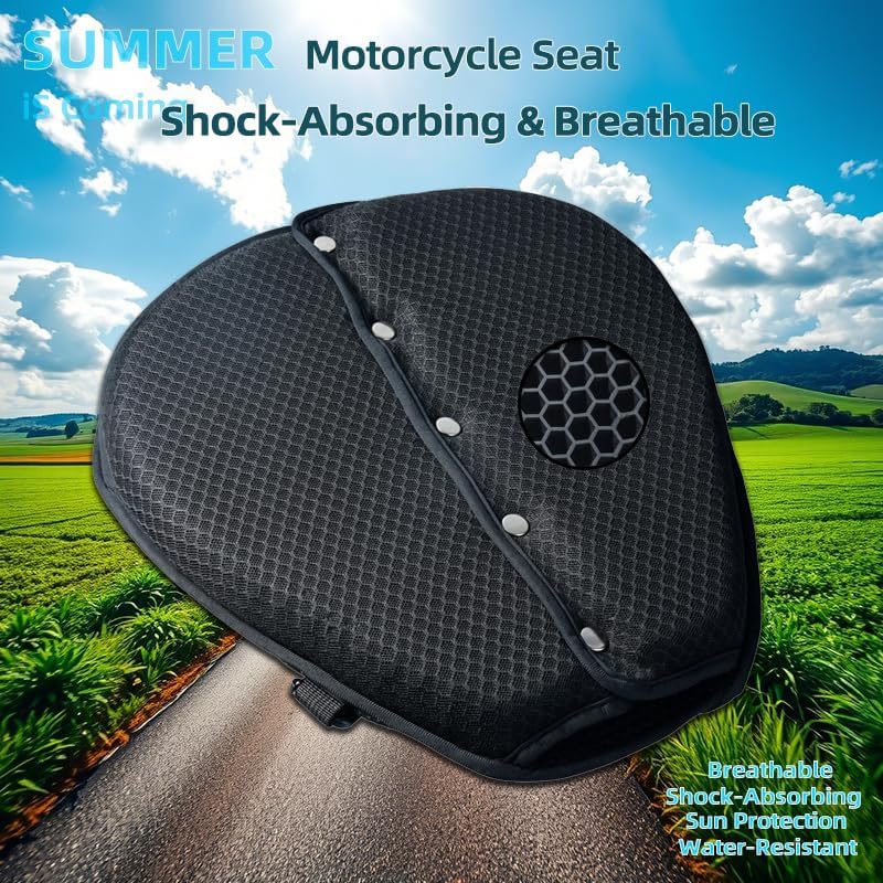 Large 3D Honeycomb Motorcycle Gel Seat Cushion - Foldable Pressure Relief & Breathable Pad with Anti-Slip Straps for Long Rides