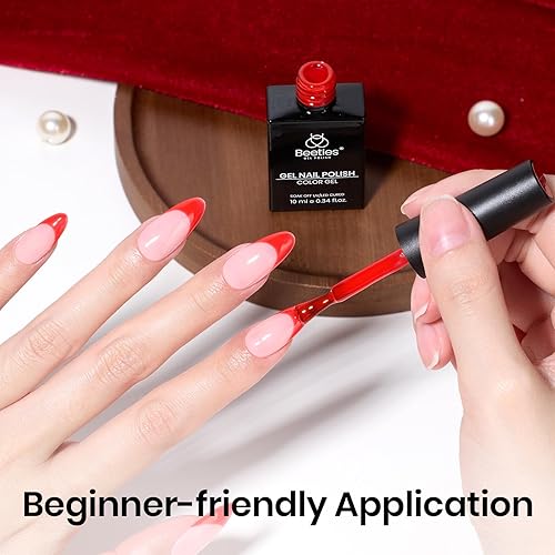 Miniatura 4 de Beetles - Esmalte de uñas de gel rojo  0.3 fl oz (0.3 onzas líquidas), color rojo brillante, para remojar las uñas UV LED, esmalte de gel brillante