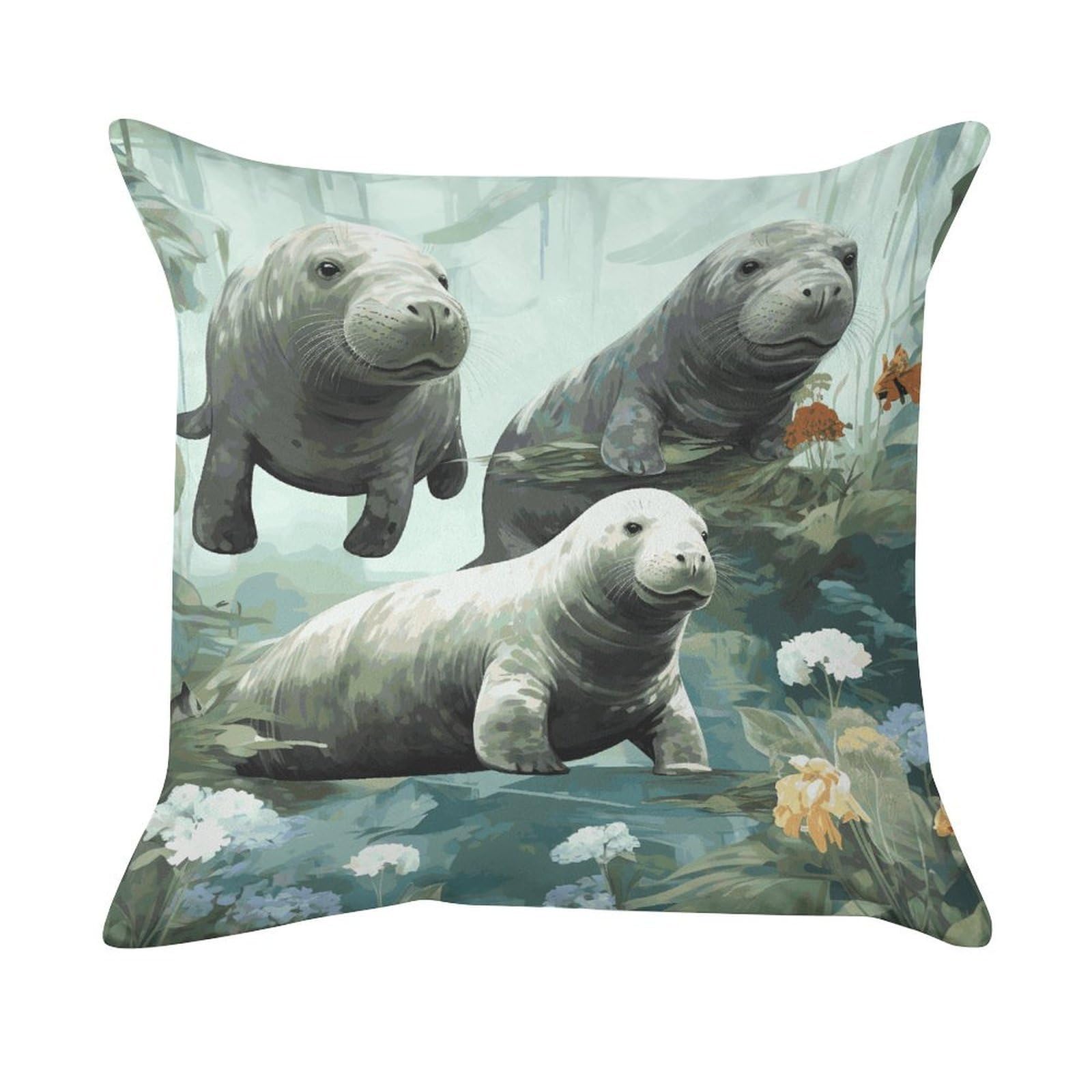 FekiLoot Rabbits Manatees Pillowcase Velvet Throw Pillow Cover Ultra Soft Lumbar Pillow Shells Square Cushion Cases with Zipper Luxury Cozy Pillows Shams for All Seasons