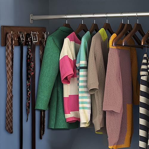 Miniatura 4 de Organizador de cinturones, colgador de pared para armario, con capacidad para más de 28 cinturones, estante de madera con almacenamiento para