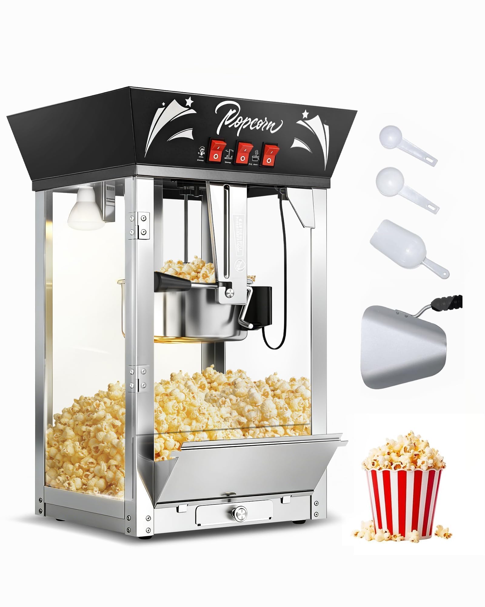 12 Oz Popcorn Machine, Commercial Pop Corn Maker Machine, Countertop Popcorn Machine with 3-Switch Control for Home Movie Theater, Parties, 850 W, Black