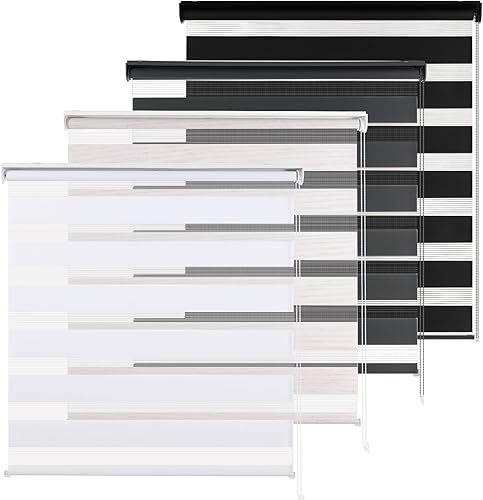 Persianas de doble capa con diseño de cebra, enrollables, traslúcidas para filtrar la luz, con control de luz y de privacidad, para día y noche,