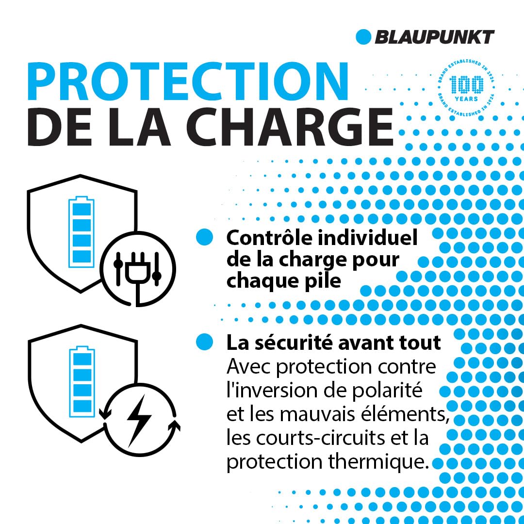 Blaupunkt Chargeur de Piles USB, pour 1-4 Piles Rechargeables AA,AAA, Rapide: 1h de Temps de Charge, 4 Blaupunkt Piles AA incluises 2000 mah