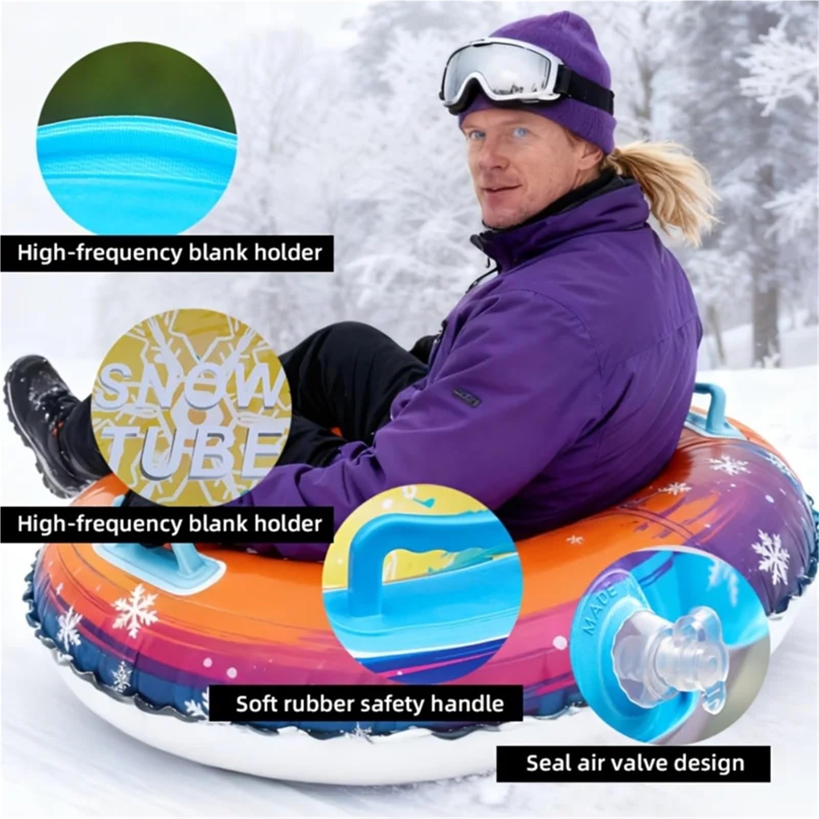 Tubo da Neve Gonfiabile Slitta Gonfiabile Resistente, Slitta Pieghevole in PVC colorato for Snow tubing Invernale, Sci e Divertimento all'Aria Aperta