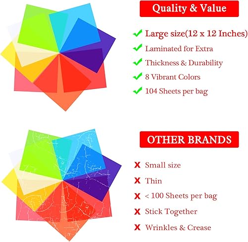 Miniatura 8 de Outus 104 hojas de celofán de celofán de color para filtro de luz de gel, bricolaje, manualidades, decoración, lámina de plástico (transparente, 7.5