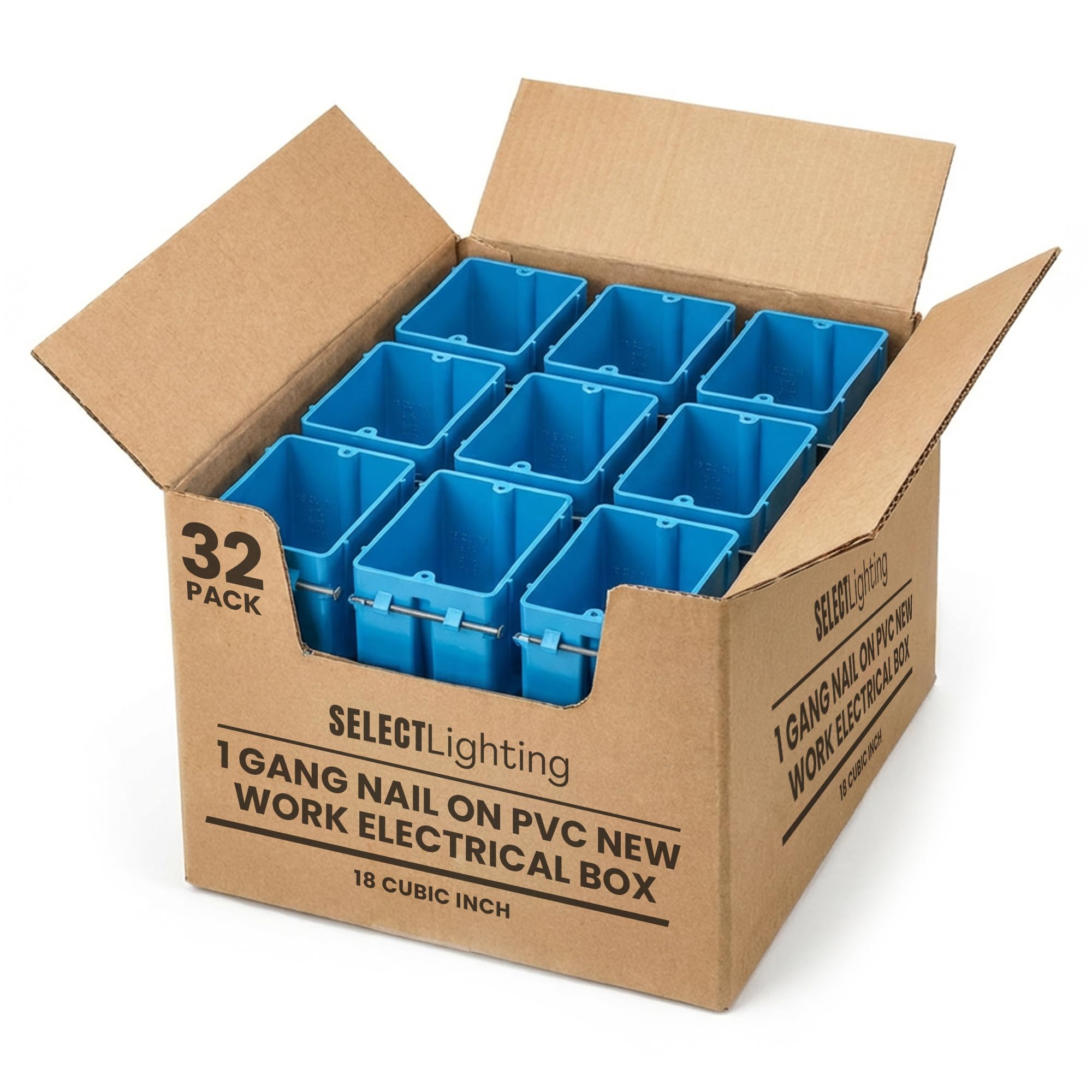 Select 32 Pack Nail On Plastic Box 1-Gang PVC New Work Standard