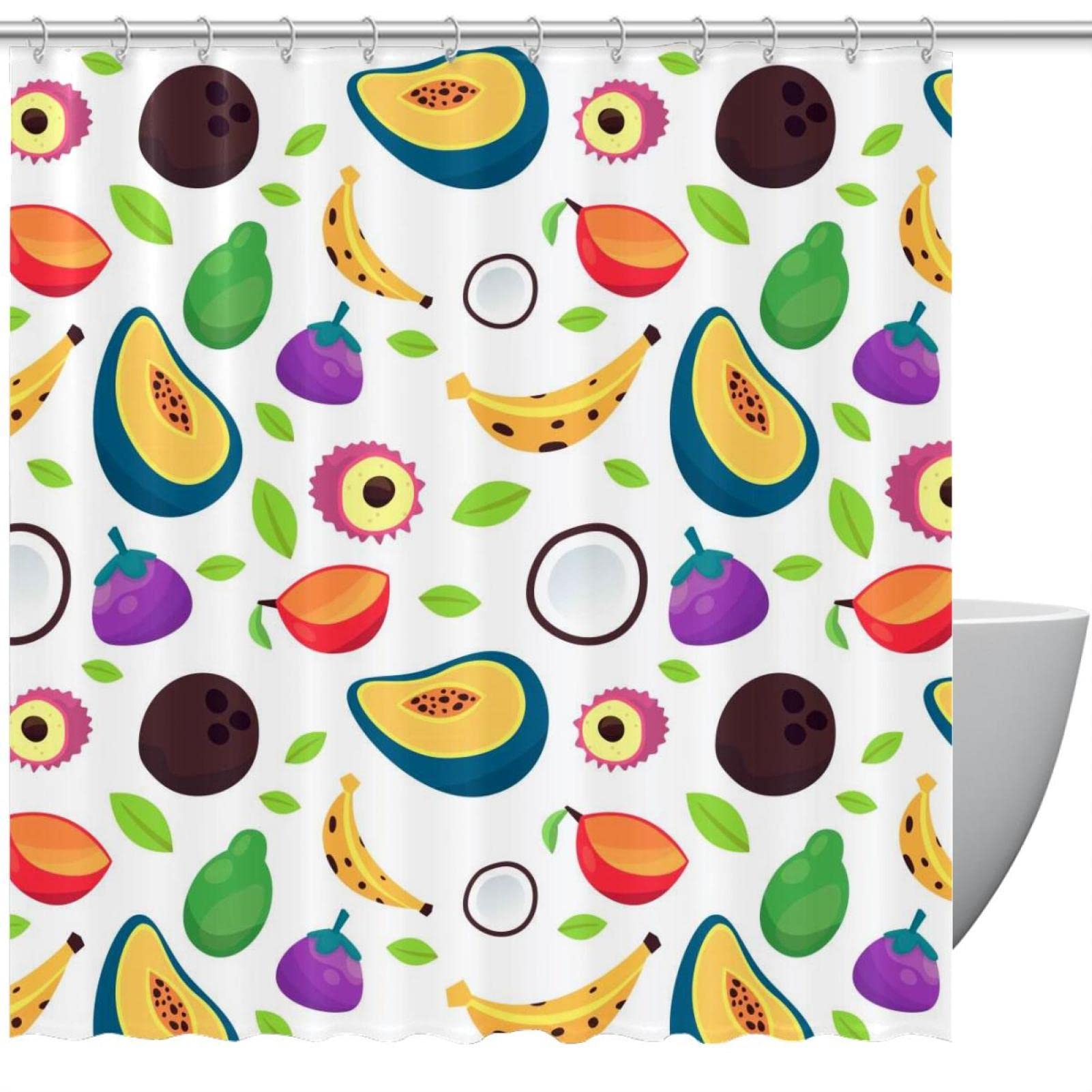 Rideau de douche fruits tropicaux pour une salle de bain éco-responsable