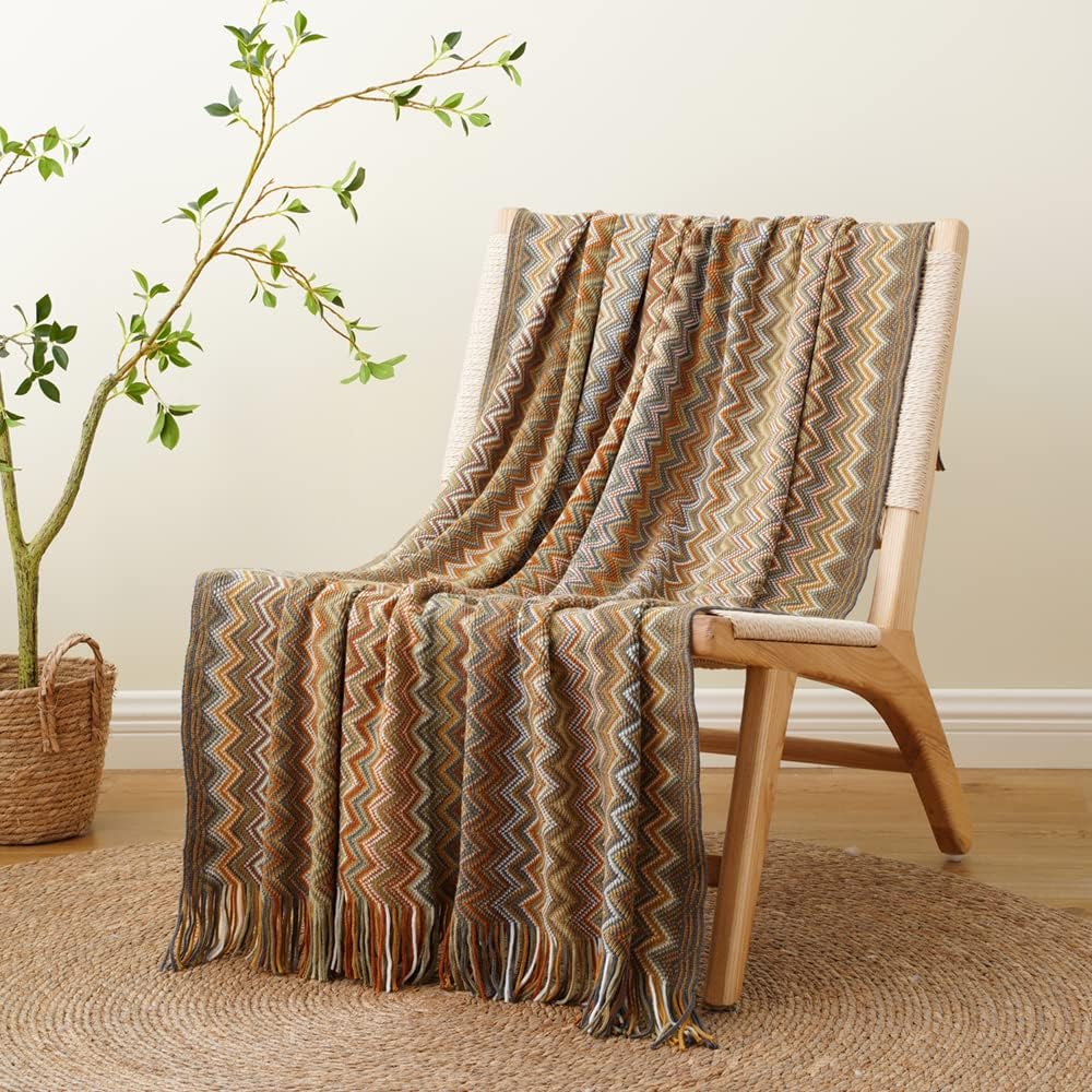 BATTILO HOME Boho Throw Blanket,Yellow Throw Blankets for Couch Bed Sofa,Fall Decorative Blankets with Tassel,Soft Lightweight Mexcian Afgan Blankets and Throws, 50"x60" (Yellow)