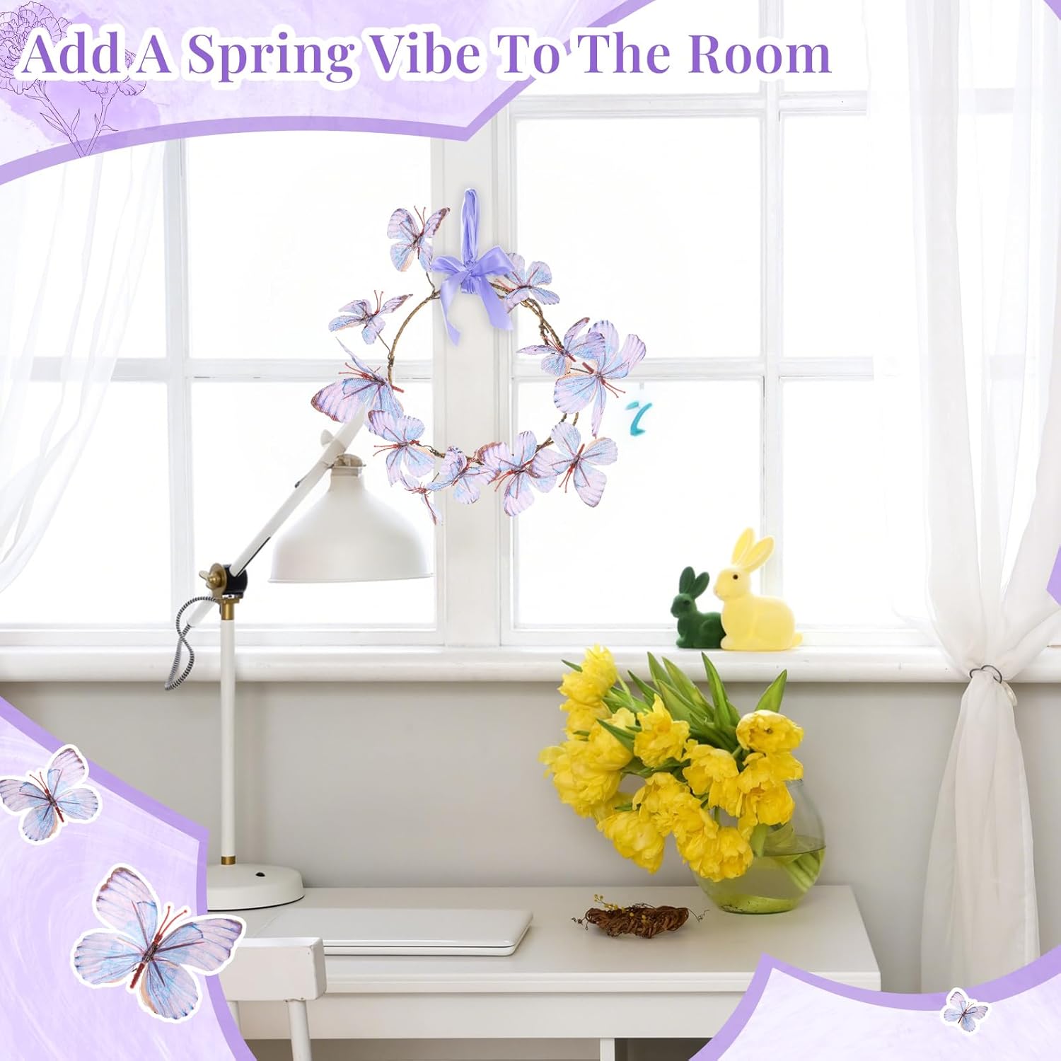 6 Pcs 3D Artificial Butterfly Garlands Purple Butterfly Vine Decor Fairy Birthday Decoration Total 18.5ft DIY Photography Props Wreath Wall Decor for Wedding Baby Shower Spring Festival Party Favor