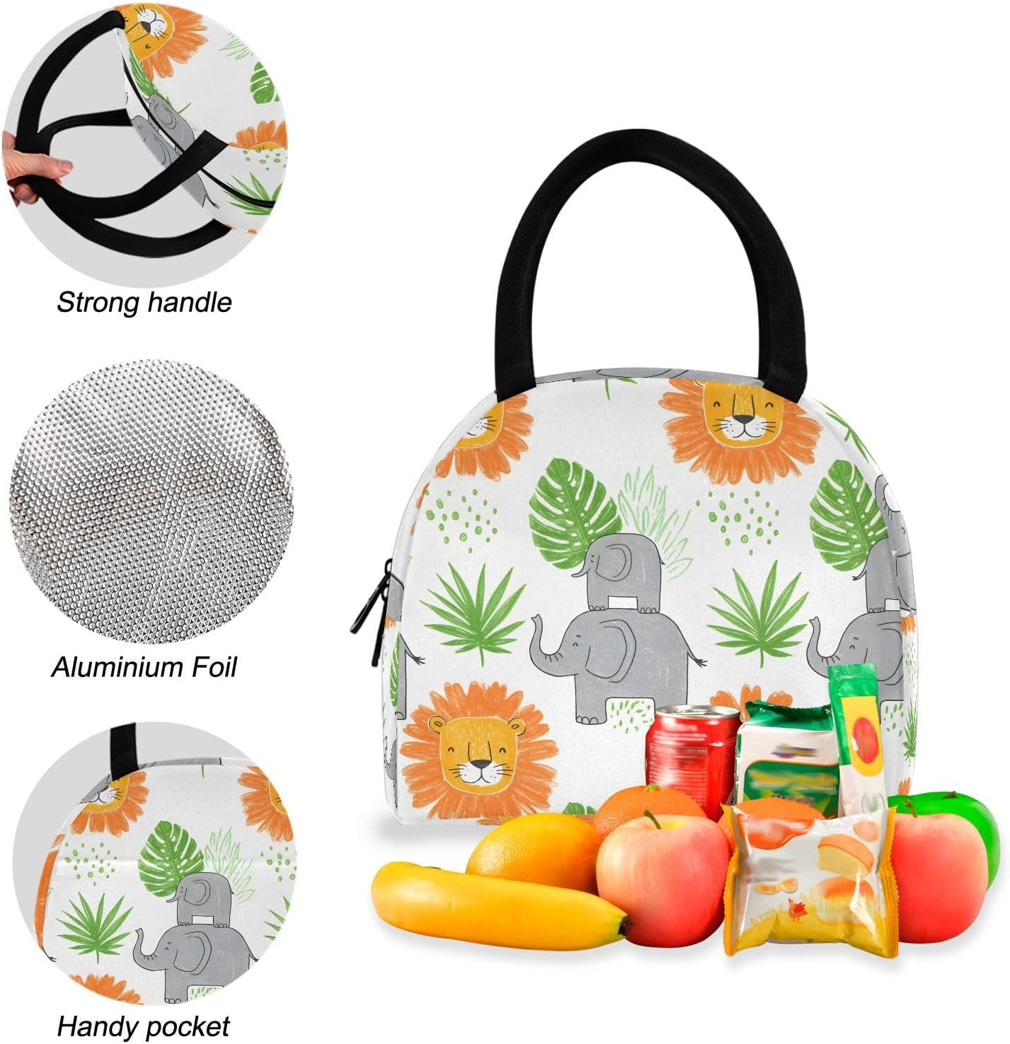 Lions Elephant Kids Backpack Set with Lunch Bag for Girls Boys School Kids Lightweight Daypack Bookbag and Lunchbox Bag Set