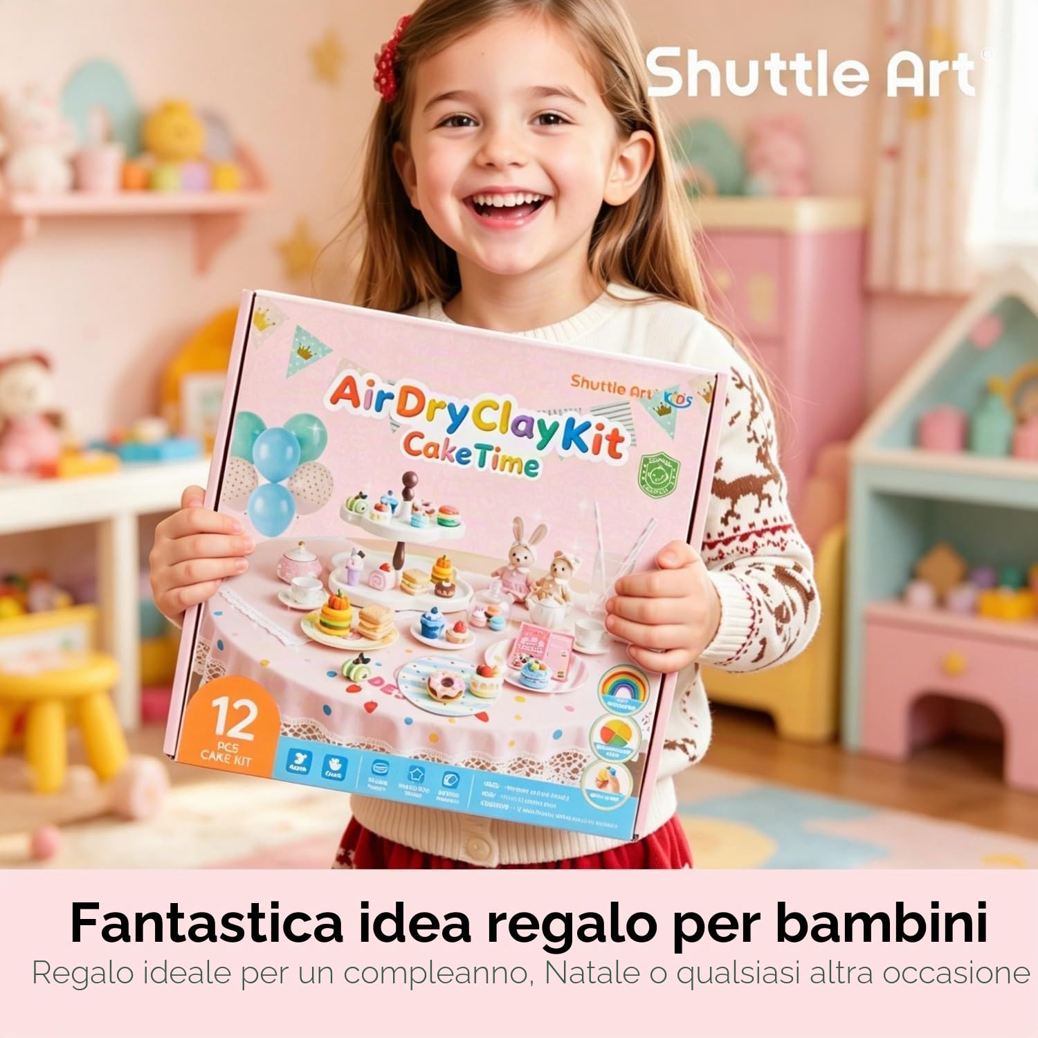 Shuttle Art Argilla Autoindurente per Bambini -Tempo Torta, 52 Pezzi Kit di Argilla da Modellare, Strumenti e Tutorial, Air Dry Clay Sicura e non Appiccicosa, Regalo Creativo per Ragazzi e Ragazze