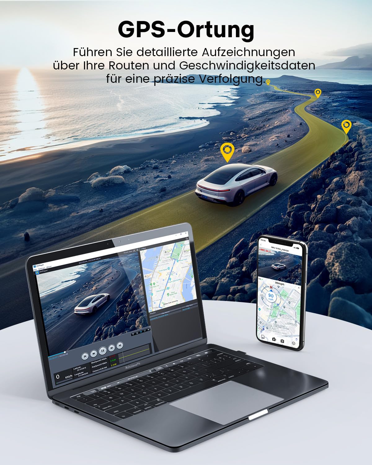 GKU Dashcam Auto Vorne Hinten, 4K/2,5K mit Touchscreen 3,18 Zoll, GPS 5G Wi-Fi Dash Cam, Dual Auto Kamera,64GB SD Karte,Parküberwachung,WDR,170° Weitwinkel,G-Sensor,Loop-Aufnahme,Max 256GB