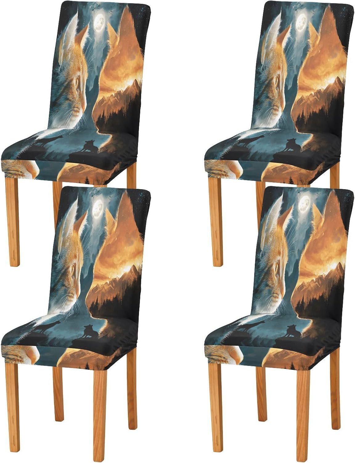 ALAZA Chair Covers for Dining Room, Cat Wolf Moon Stretch Chair Cover Sets Chair Protector Removable Washable for Ktichen Restaurant Hotel
