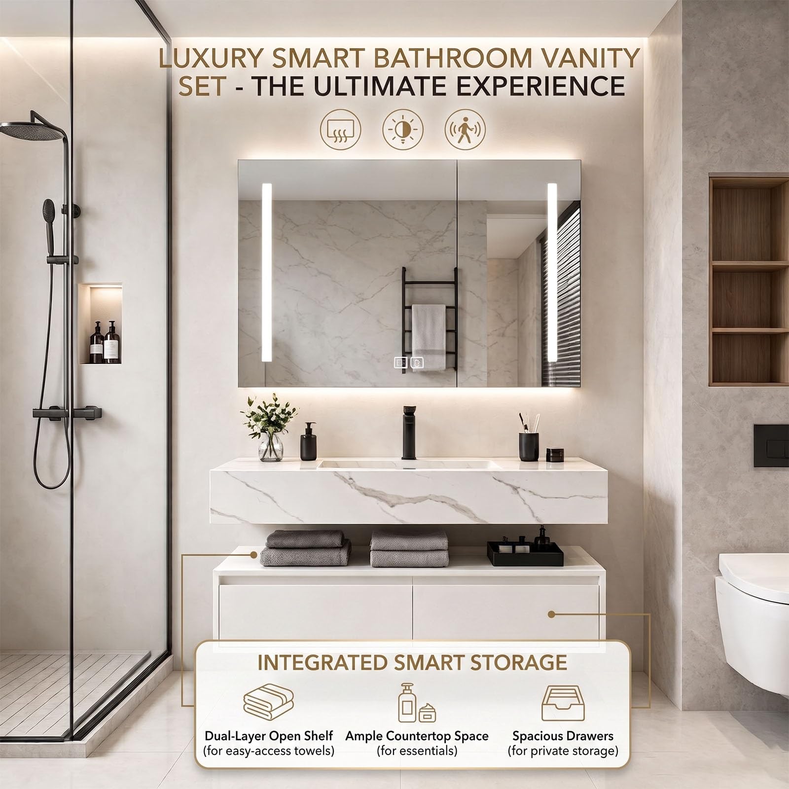Juego de muebles de baño con lavabo y armario con espejo