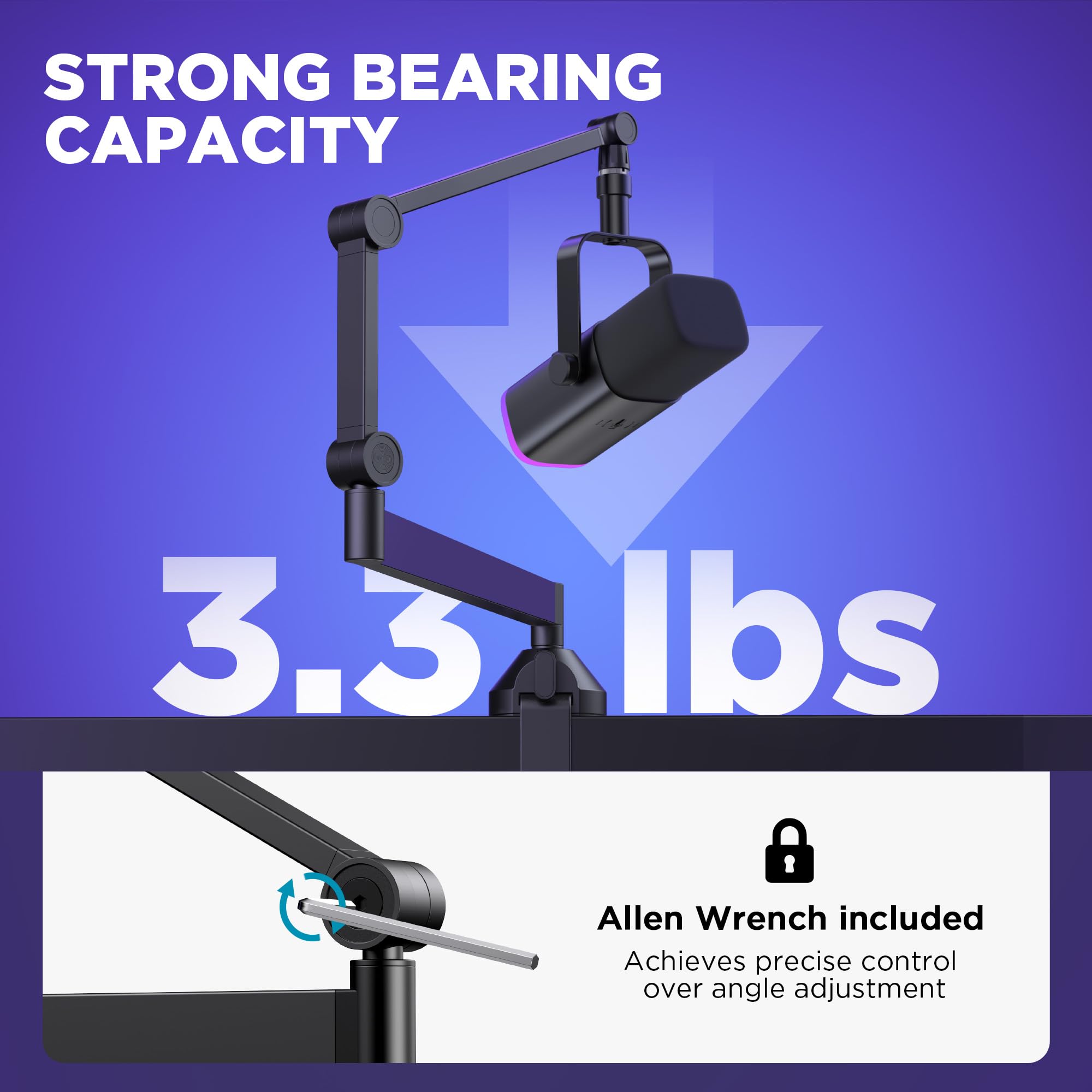 InnoGear Brazo de micrófono de perfil bajo, soporte de brazo de micrófono giratorio de 360°, brazo plegable para micrófono de escritorio con adaptador de 3/8 a 5/8 pulgadas para Fifine AM8 K669B Blue