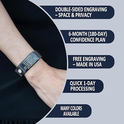 Miniatura 5 de Divoti Pulseras de alerta médica milanesa de acero inoxidable con cierre de despliegue seguro (se adapta a tamaños de muñeca de 5.5 a 7.8 pulgadas)