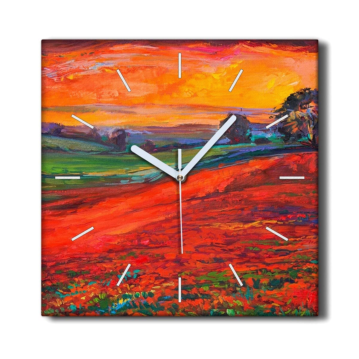 Horloge sur Toile 30x30cm Coloray silencieuse Arbre Ciel Fleurs pour la décoration murale du salon