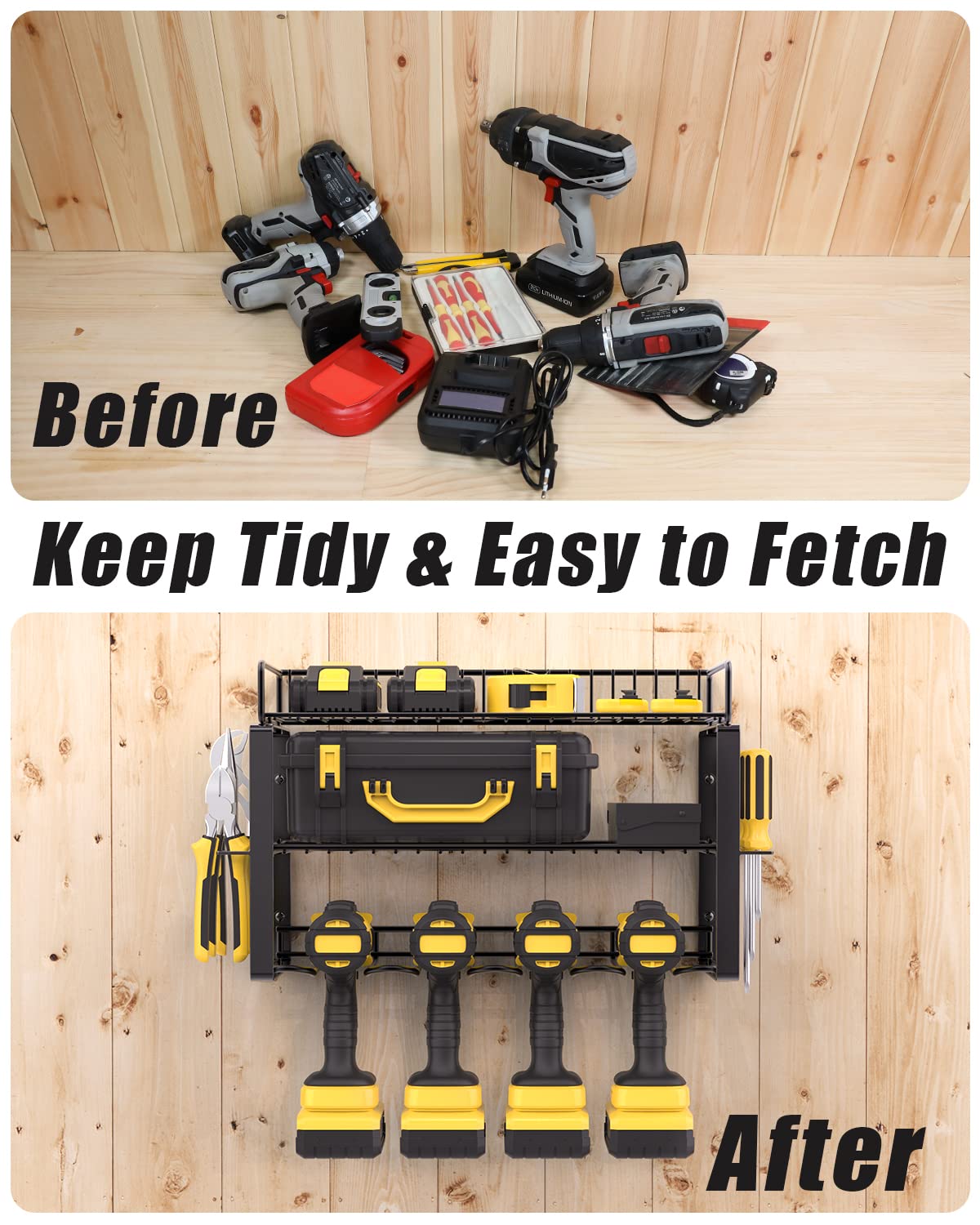 Power Tool Organizer Holder - Wall Mount Style for Power Tool Drill as Heavy Duty Tool Shelf & Tool Rack with Compact Packed with Color Box, Great Gift for Man image 2