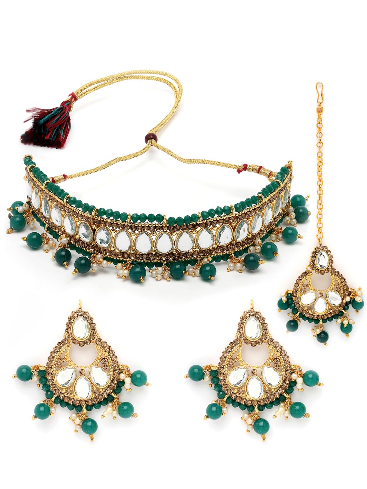 Sukkhi Exciting Gold Plated Green Kundan & Beads Choker Necklace Set With Earring And Maangtika | Jewellery Set For Women (NS105581) (B0CBBBXXSK) Amazon Price History, Amazon Price Tracker