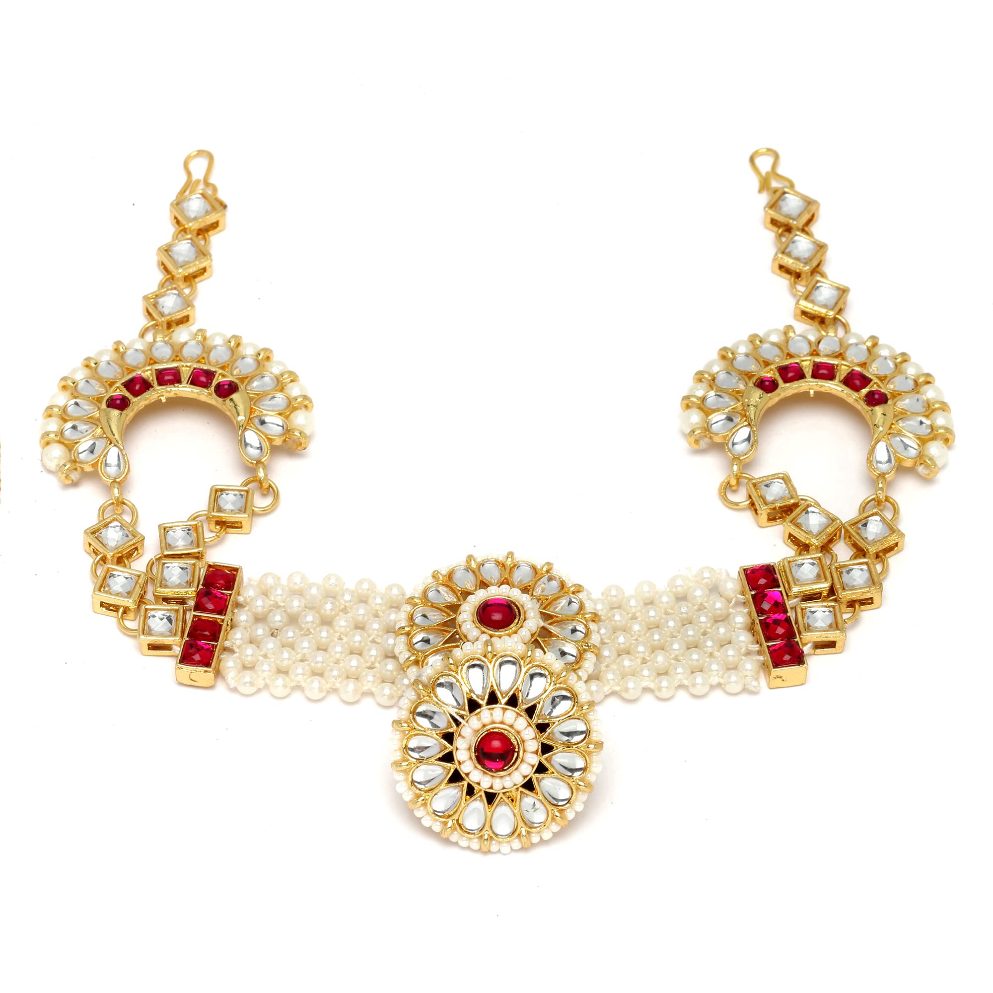 ZENEME Traditional Gold-Plated Multi-Colour Artificial Stones and Beads studded-beaded Borla Style Matha Patti For Women & Girls