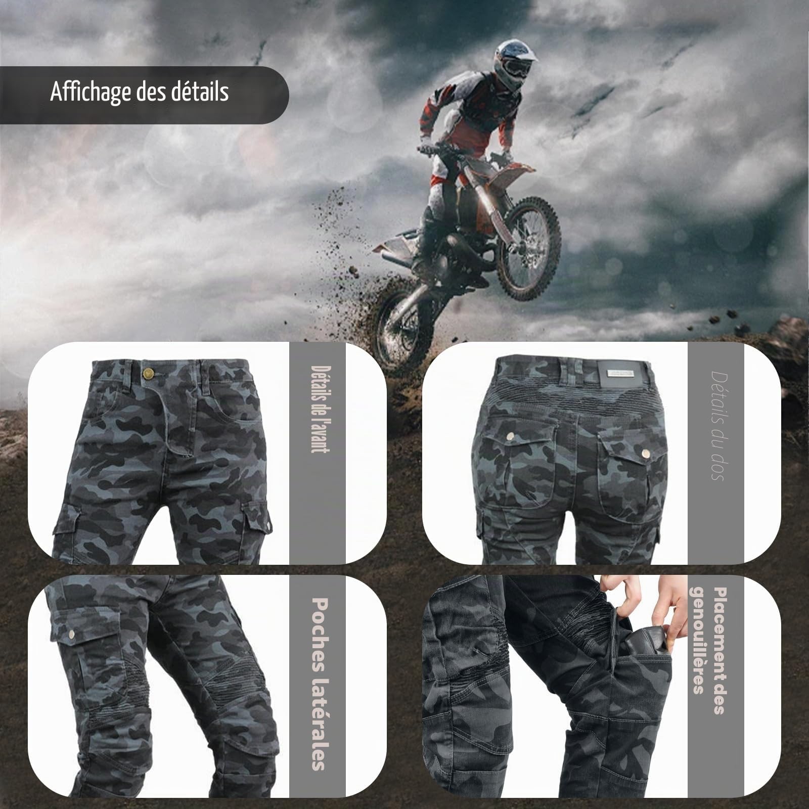 HULG Pantalon De Moto Pour Femmes Avec équipement De Protection, Pantalon De Moto Camouflage, Pantalon De Moto Extensible XXS-M (Camouflage-blue,XXS)