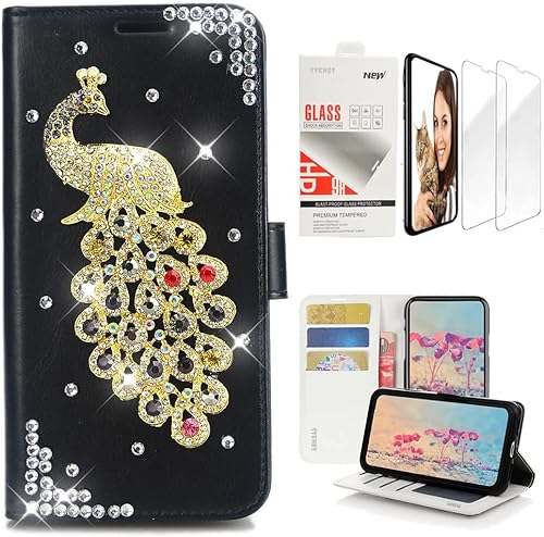 STENES Bling Wallet - Funda para teléfono compatible con iPhone 15 Pro Max, elegante, 3D hecha a mano con cristal de pavo real, cartera magnética de