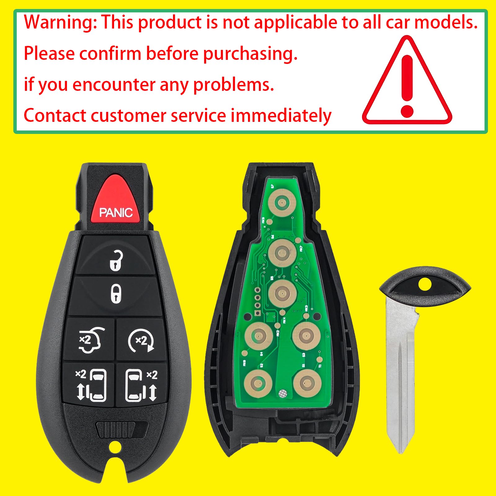 2-Pack Key Fob Replacement for Dodge Grand Caravan & Dodge Caravan 2008-2020, Chrysler Town and Country 2008-2016, FCC ID M3N5WY783X, 7 Button Remote, Pre-Tested with Uncut Key — view 2