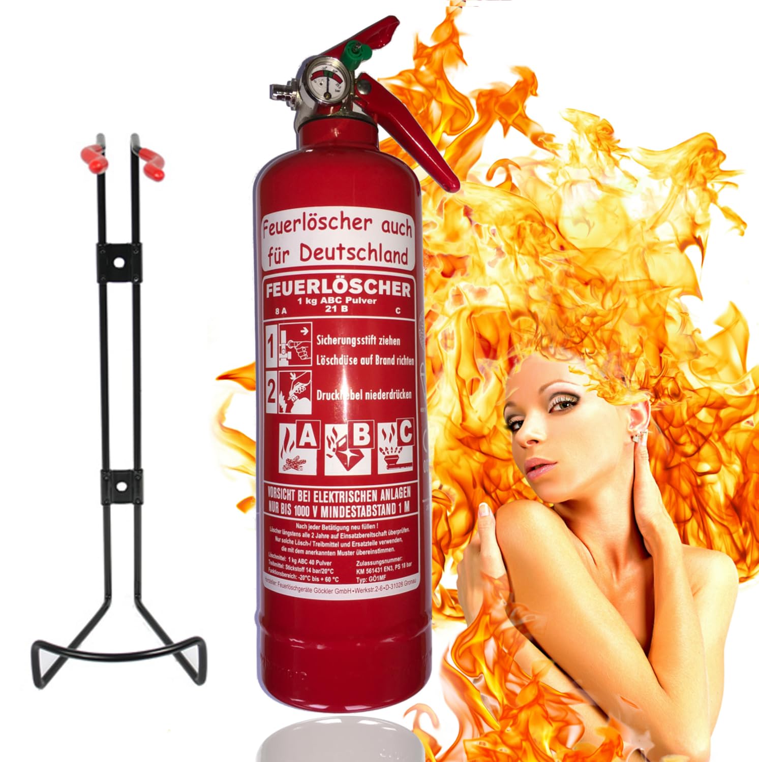 Brandengel Premium Autofeuerlöscher 1kg Pulverlöscher Feuerlöscher, LKW PKW Motorrad KFZ EN 3 Messingarmatur Manometer Halterung ABC 2LE (Ohne Prüfnachweis u. Jahresmarke)