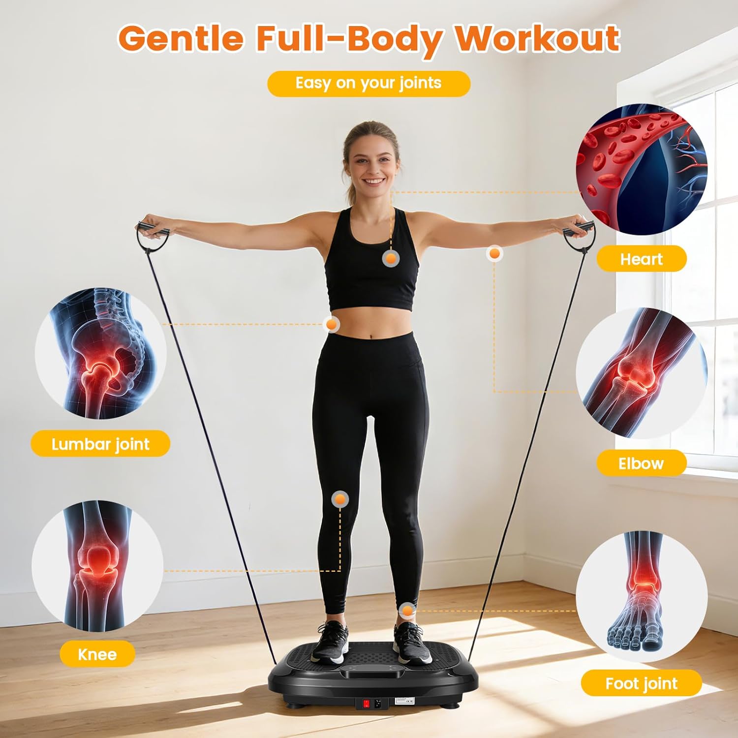 Vibration Plate Exercise Machine, 200 Adjustable Speeds & 10 Preset Programs, 500LBS Capacity Shake Plate with Resistance Bands for Lymphatic Drainage, Whole Body Fitness & Pain Relief