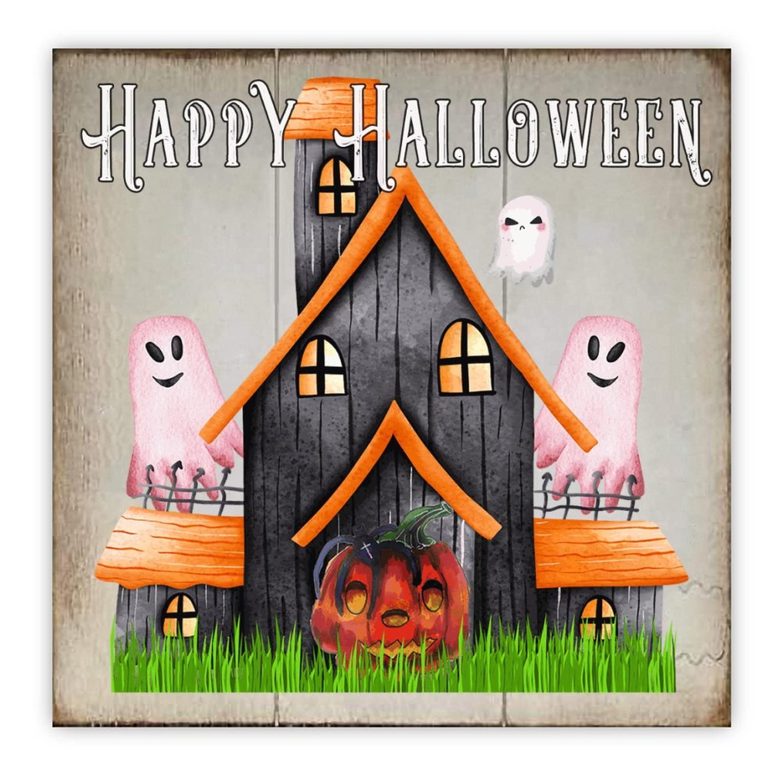 Panneau mural bois Halloween vintage citrouille décoration maison et ferme 30,5 cm