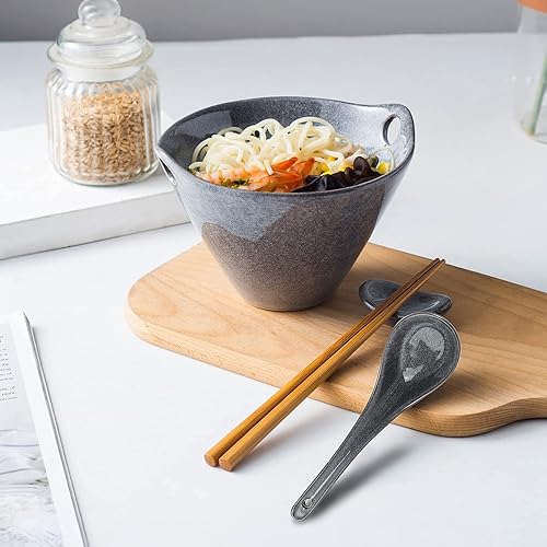 Miniatura 5 de UNICASA Juego de 2 cuencos japoneses para ramen con palillos, cucharas y reposos, 20 onzas, para fideos de porcelana profunda, Udon, Pho, ensalada,