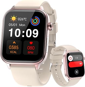 Yowow BIT Smart Watch for Men Women Receive/Make Calls, 1.96" IPS Fitness Tracker, Heart Rate/Blood Oxygen/Blood Pressure/Sleep Monitor/20+ Sports Modes, Pedometer for Android iOS Gold