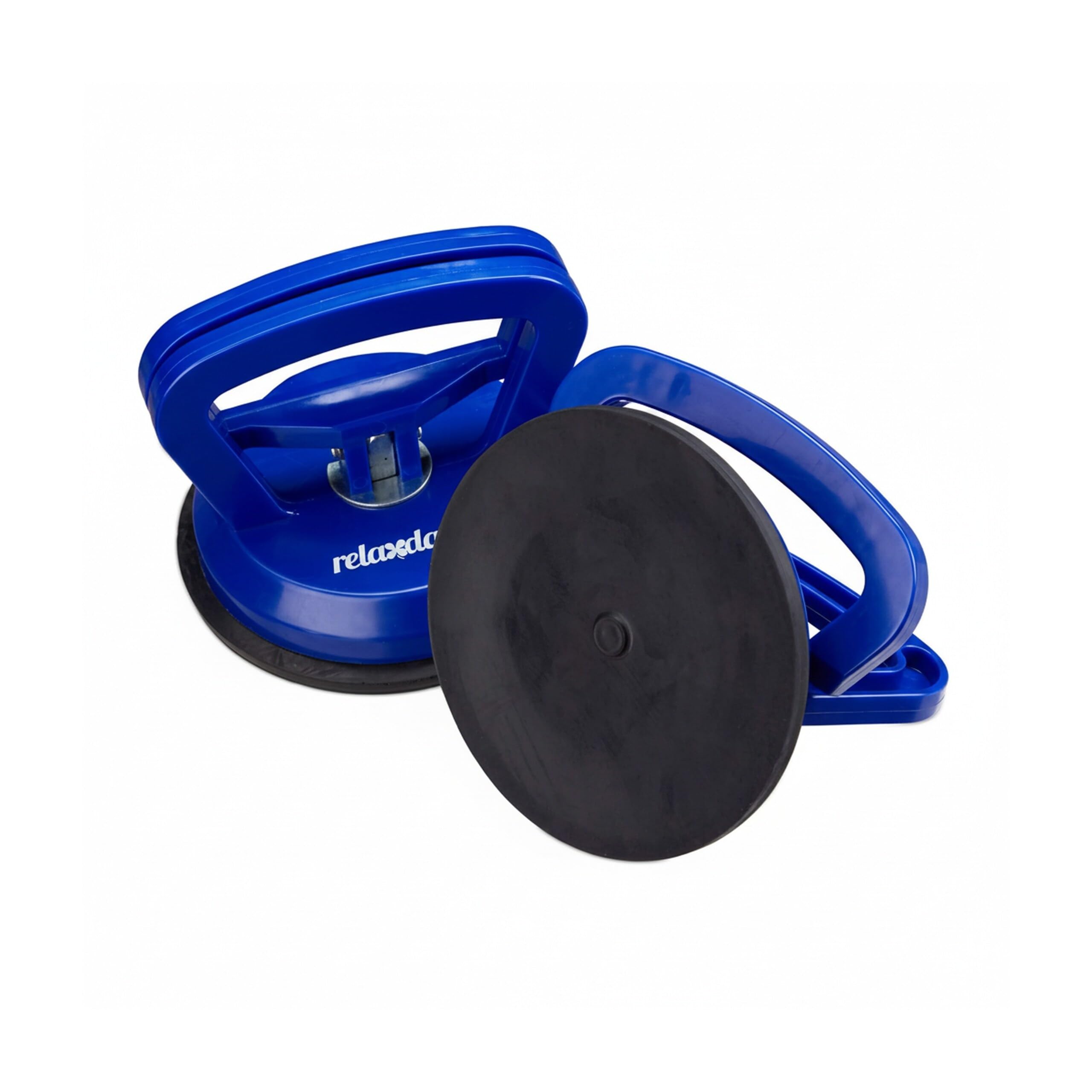Relaxdays Ventosas para cristal, Portadores de paneles, Hasta 45 kg, Ø 12 cm, 2 Uds., Azul