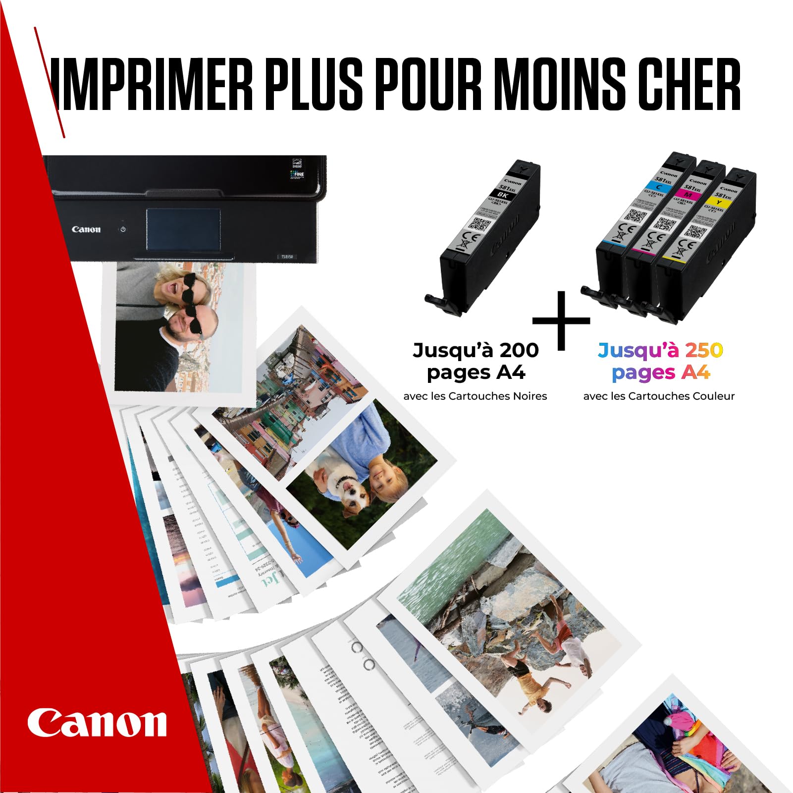 Canon CLI-581XXL Lot de 4 Cartouches d'encre Authentiques à Haut rendement (Noir, Cyan, Magenta, Jaune) – Carton de sécurité Multipack