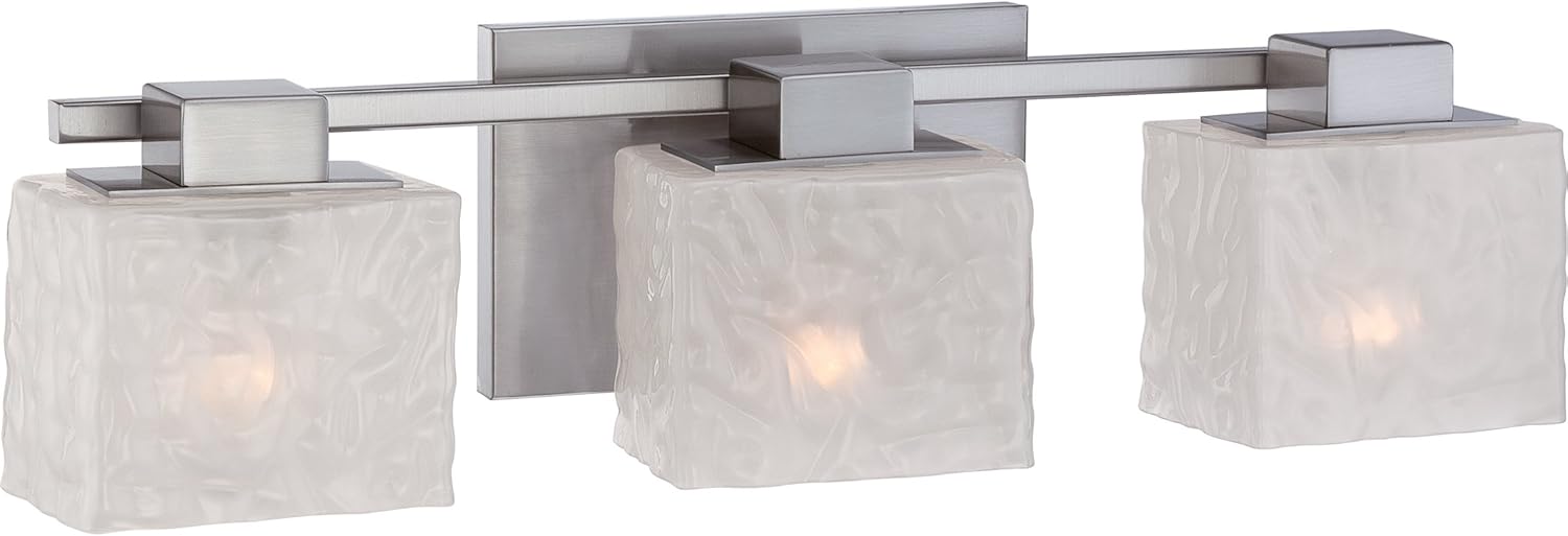 Quoizel Melody 3-Light Brushed Nickel Vanity Light with White Sandblasted Glass Shades, Transitional Style Wall Light for Bathroom or Powder Room