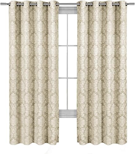 Miniatura 1 de Royal Hotel Bedding Aryanna - Juego de 2 paneles de cortina jacquard con ojales superiores beige, 108 x 108 pulgadas, par