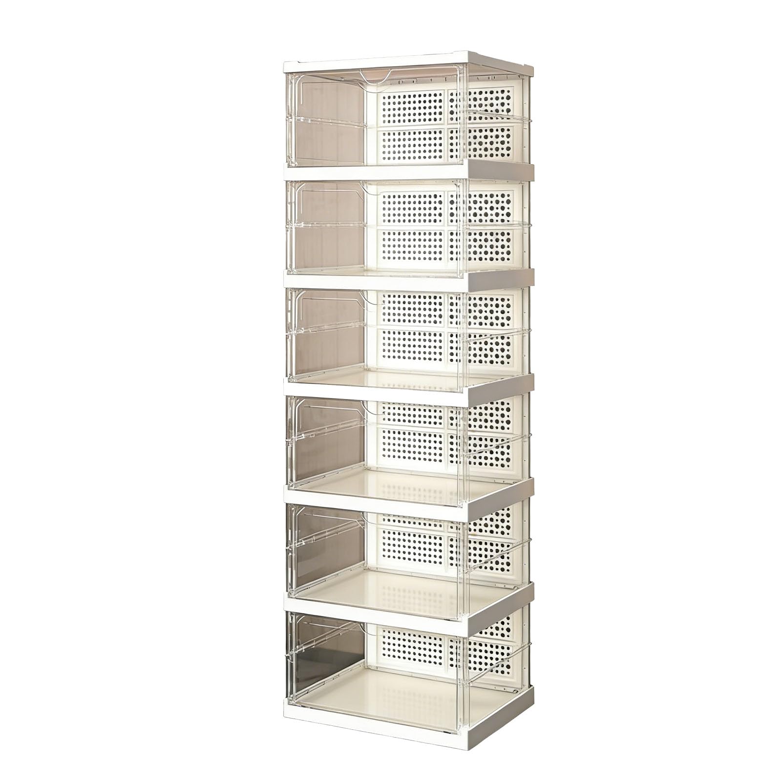 Caja de Zapatos Apilable con Diseño de Plegado Rápido, Caja Contenedor de 100 Libras de Capacidad, Organizador de Puerta Transparente, Se Adapta a Calzado de hasta Tamaño 12, (6 niveles)