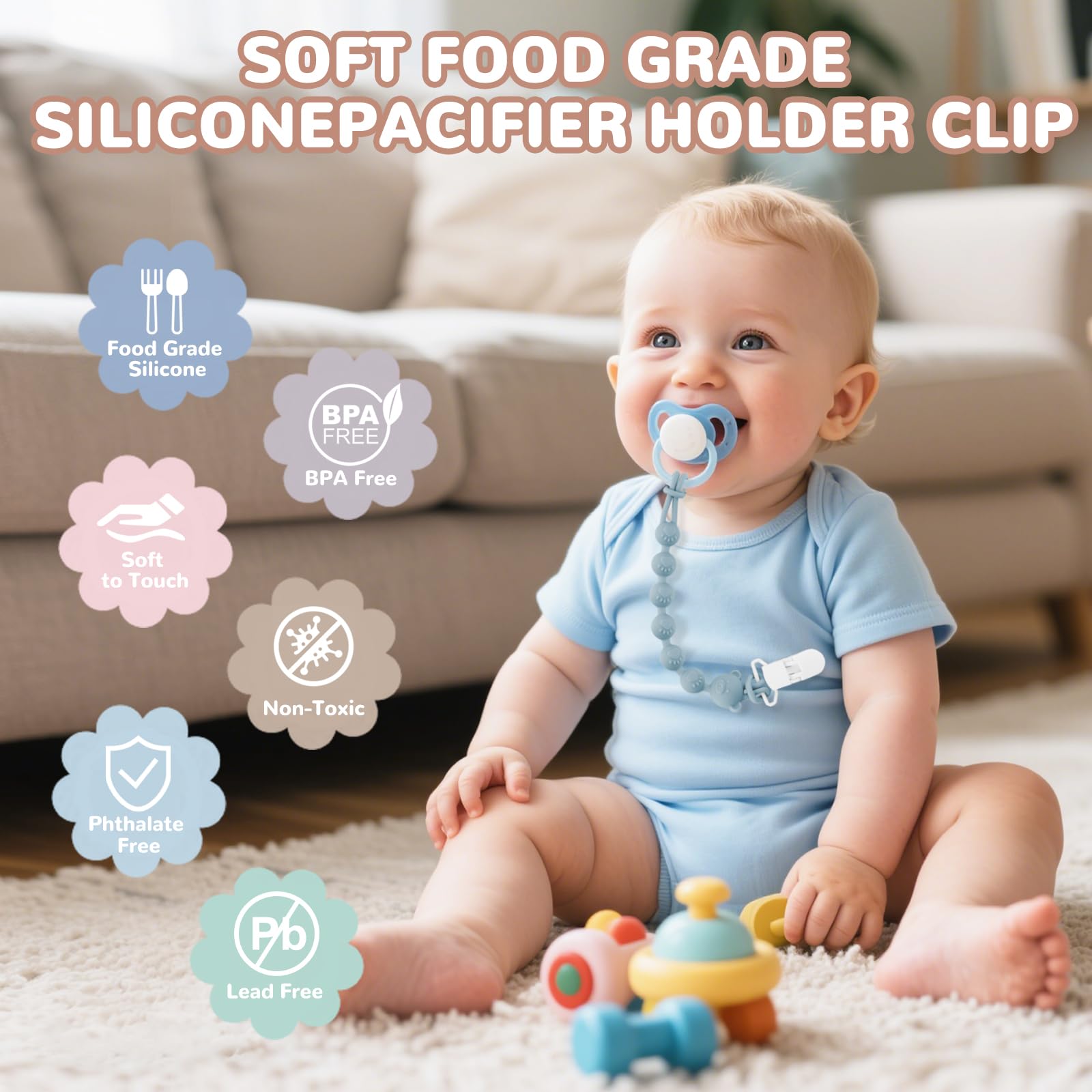 DOUUCO Silicone Dummy Clip for Baby Boys and Girls Soother One Piece Pacifier Clip - Image 4