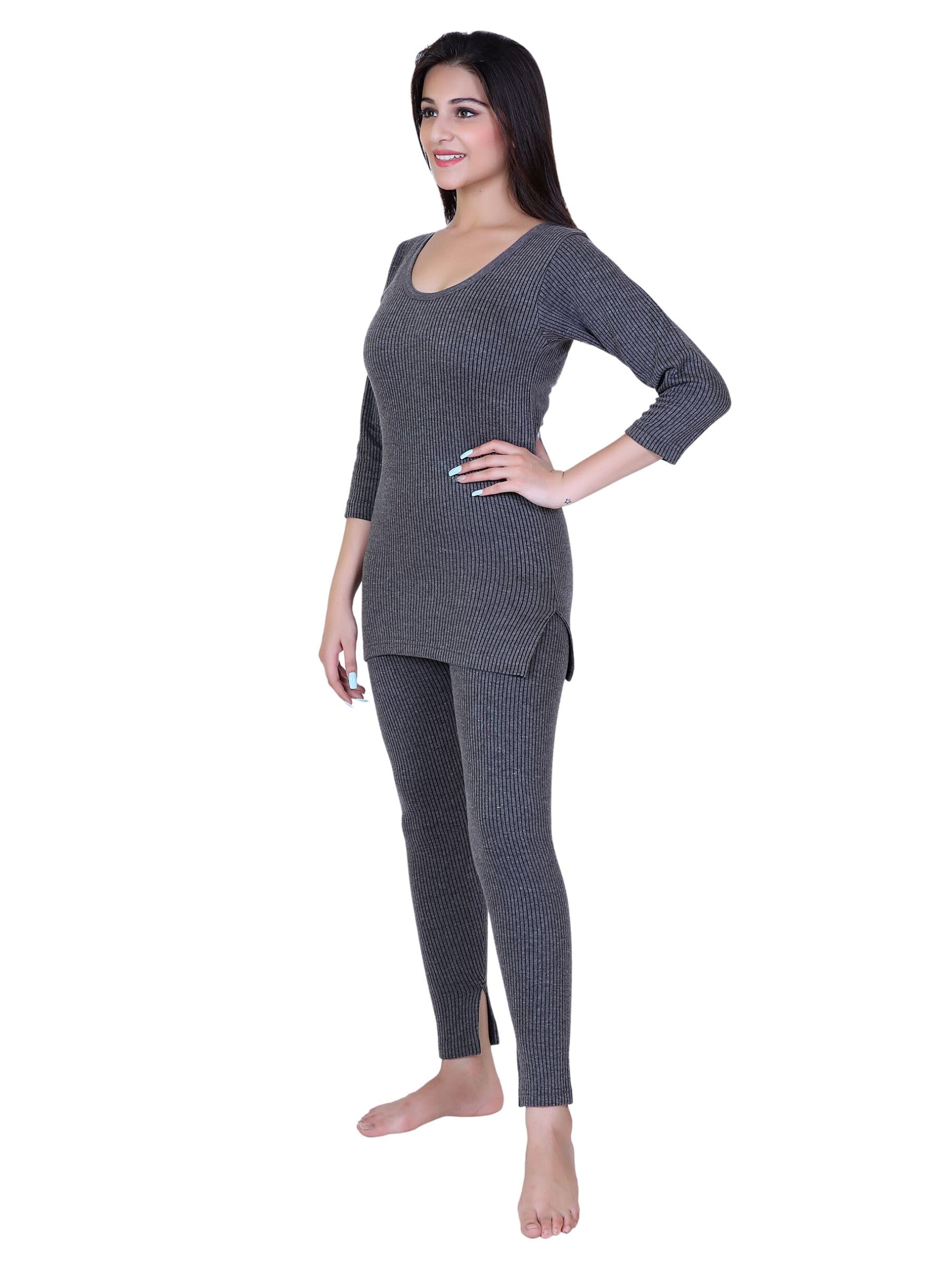 axys Womens Thermal Body Warmer Set | Full Sleeve Top & Bottom Set for Women | Ultra Soft Winter Inner Wear (Pack of 1) (Dark Grey, 85/S)-picture-13