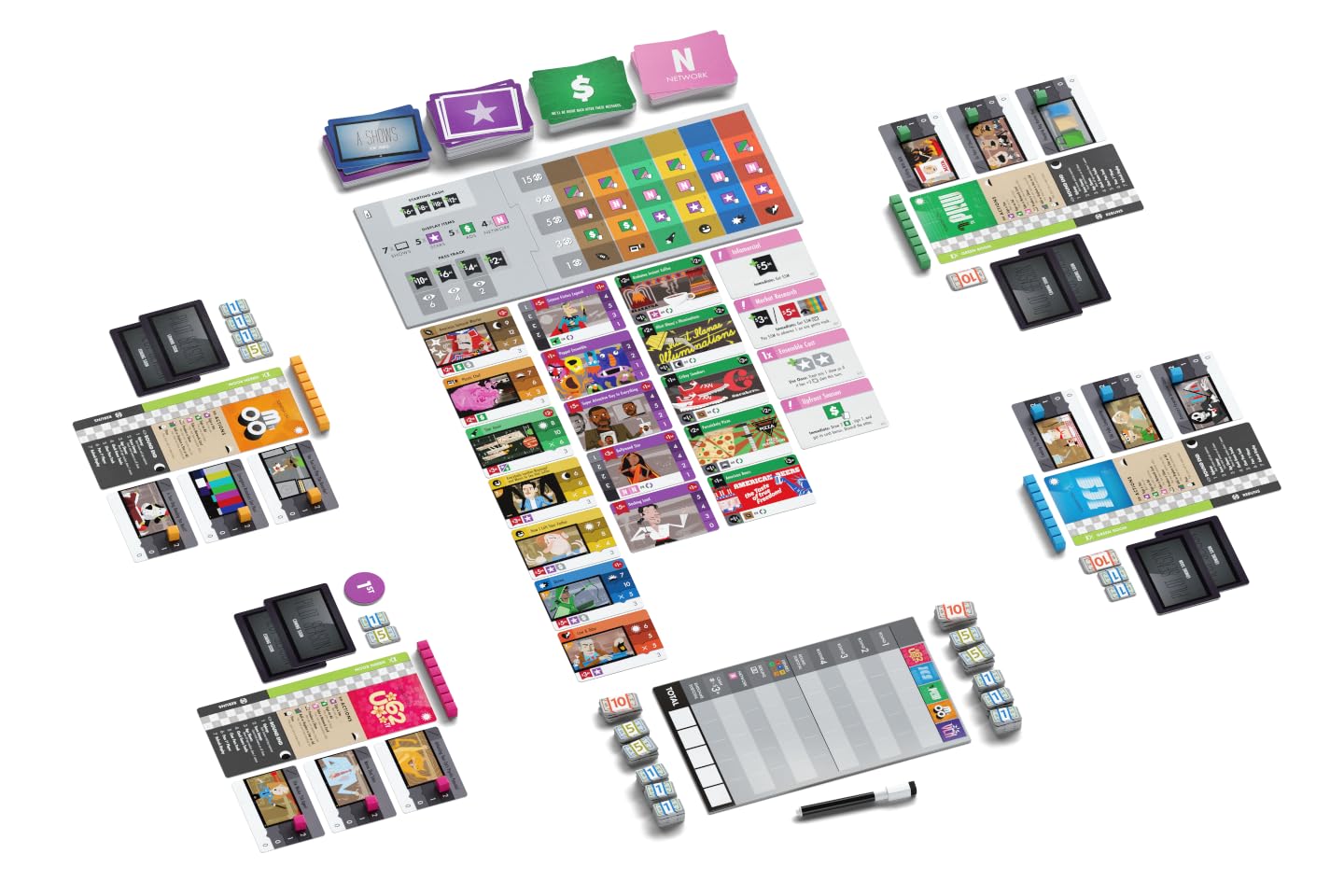BOARD GAME TABLES.COM AllPlay | The Networks: Primetime | Strategisches Kartenspiel, Karten, Spielbretter, Marker | 1-5 Spieler | 60 Minuten