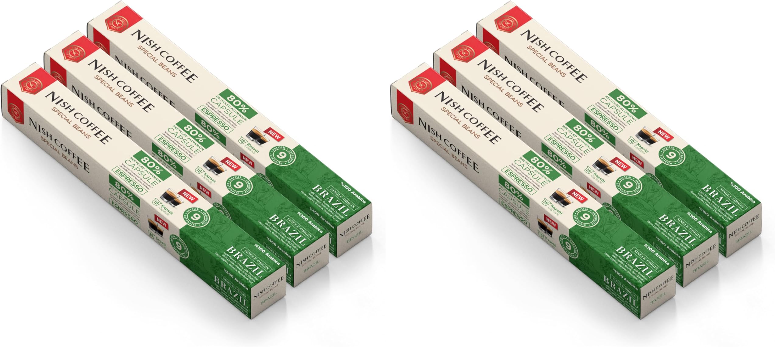 Nish Kahve Single Orijin Kapsül Kahve Kahve Brasil Nespresso Uyumlu 3'lü Set 30 Kapsül (2 paketi)