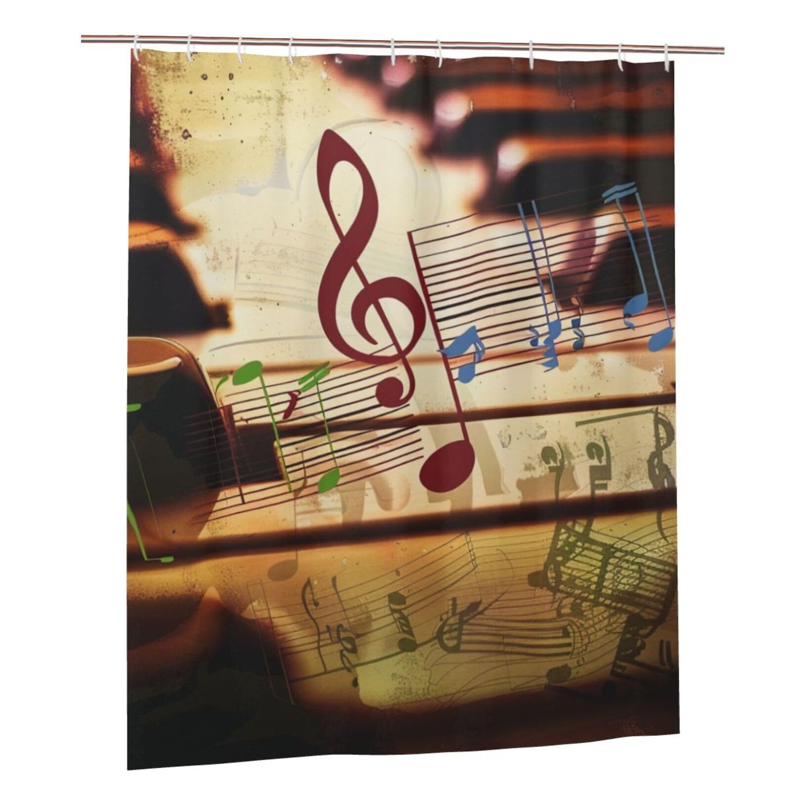 BWWHCCTI music Printed Shower Curtain With 12 Plastic Hooks Opaque Quick Drying Waterproof Shower Curtains Sets For Bathroom 152x183 Cm