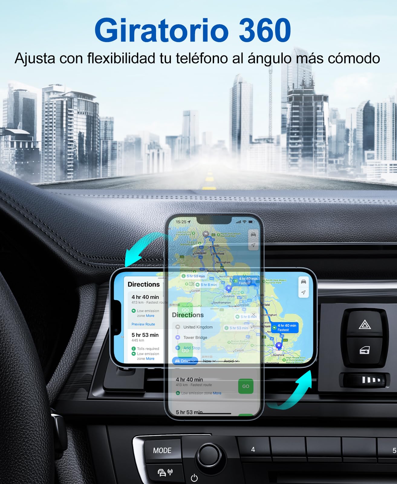Beeasy Qi 15W Cargador Inalámbrico Coche-Wireless Car Charger Soporte Estable con Rotación 360° con Bloqueo Automático Rápida Salida de Aire para iPhone Samsung Huawei LG y Otros