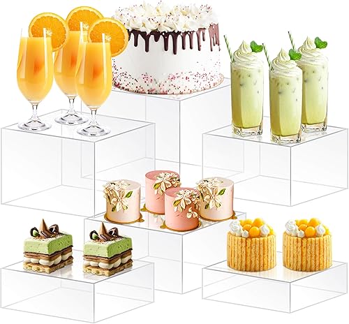 Miniatura 20 de 6 elevadores de buffet, elevadores de alimentos para mesa de bufé, elevadores de exhibición de cubos acrílicos con parte inferior hueca, soporte