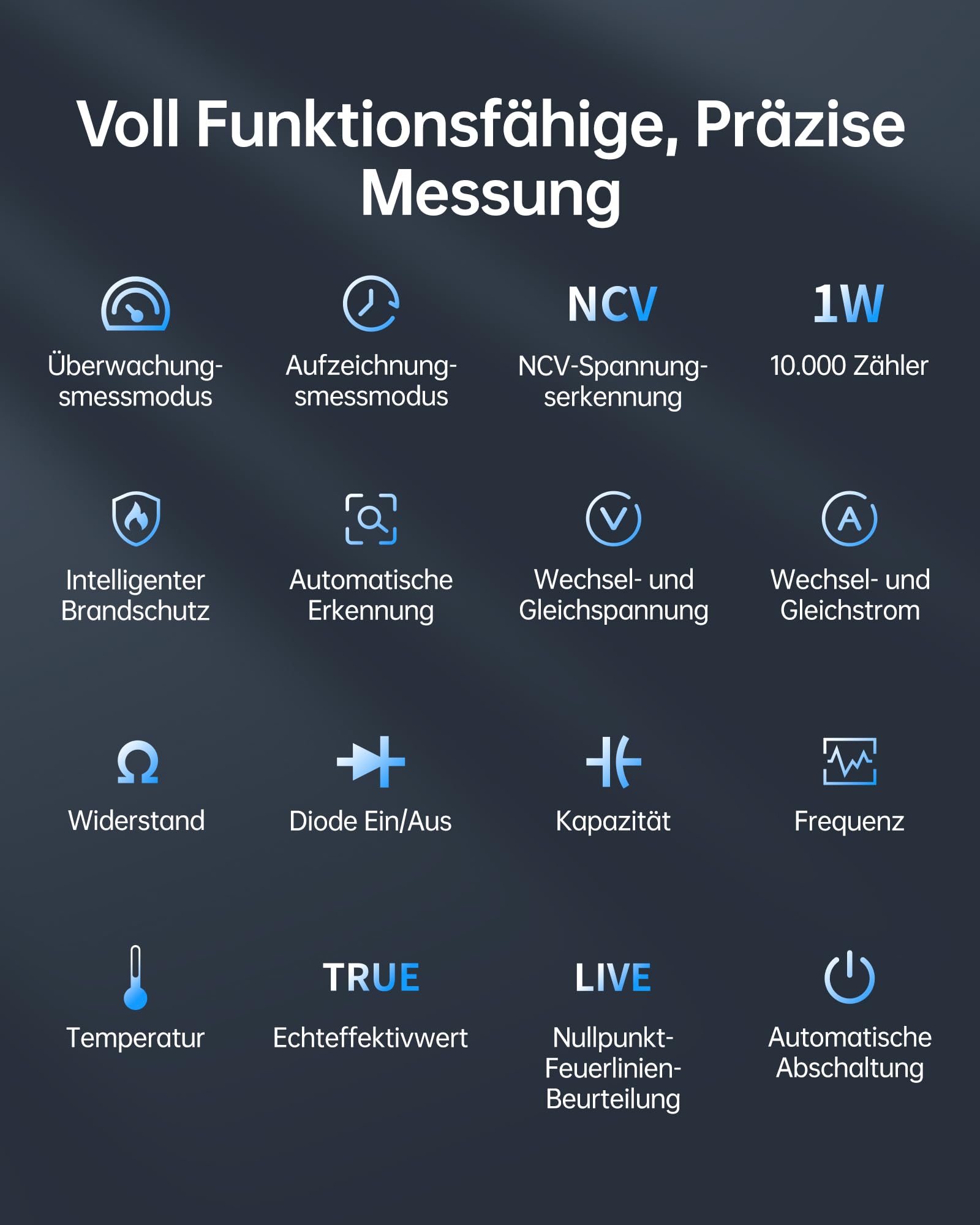 FNIRSI DMT-99 Digital Multimeter mit 9999 Counts, TRMS, Wiederaufladbarem Voltmeter mit Automatischer Bereichswahl, Aufzeichnungs und Überwachungsmodus, Widerstands, Kapazitäts, Dioden, Frequenz, NCV
